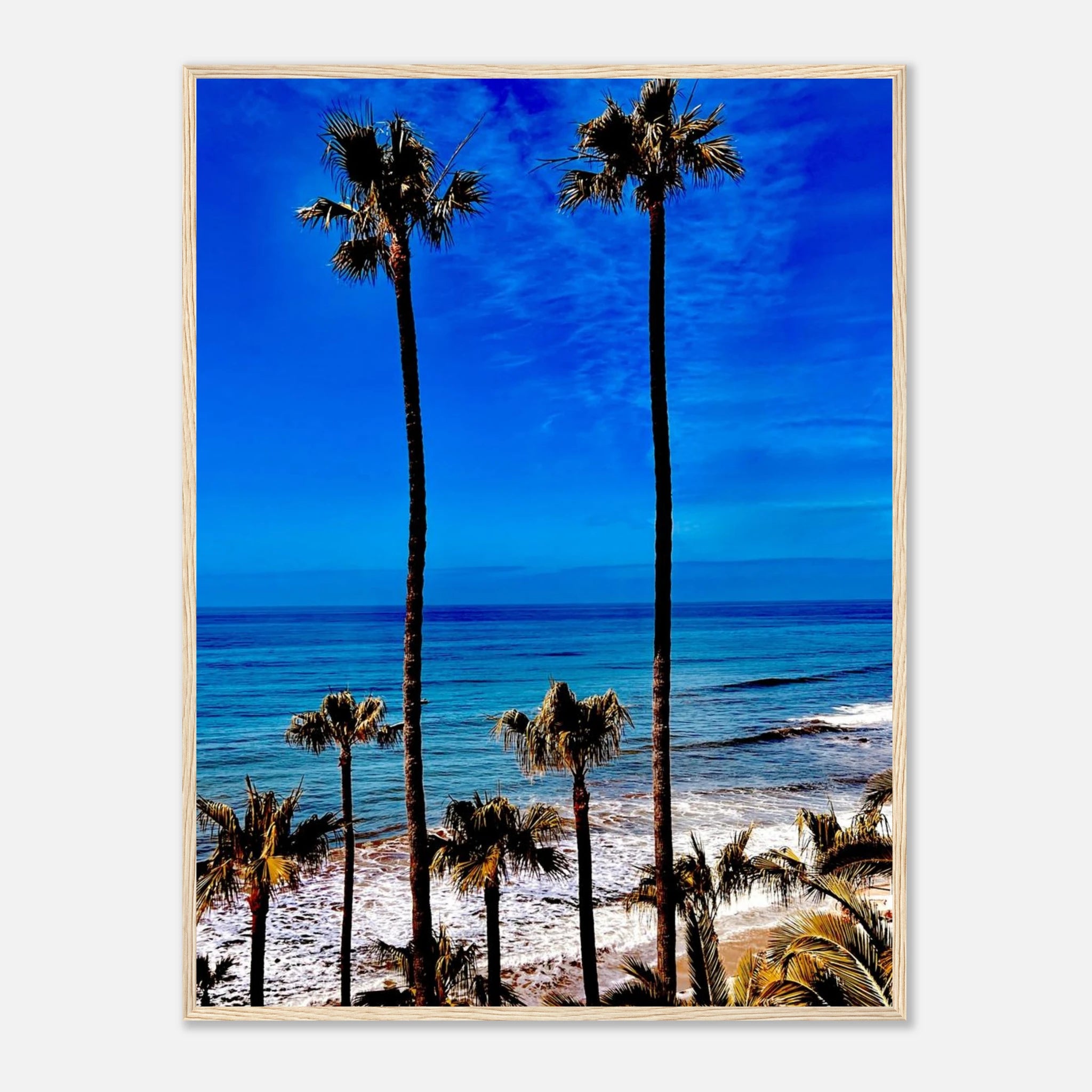 Malibu palm tree family framed poster by CaliCuration featuring California art print on high-quality print material.