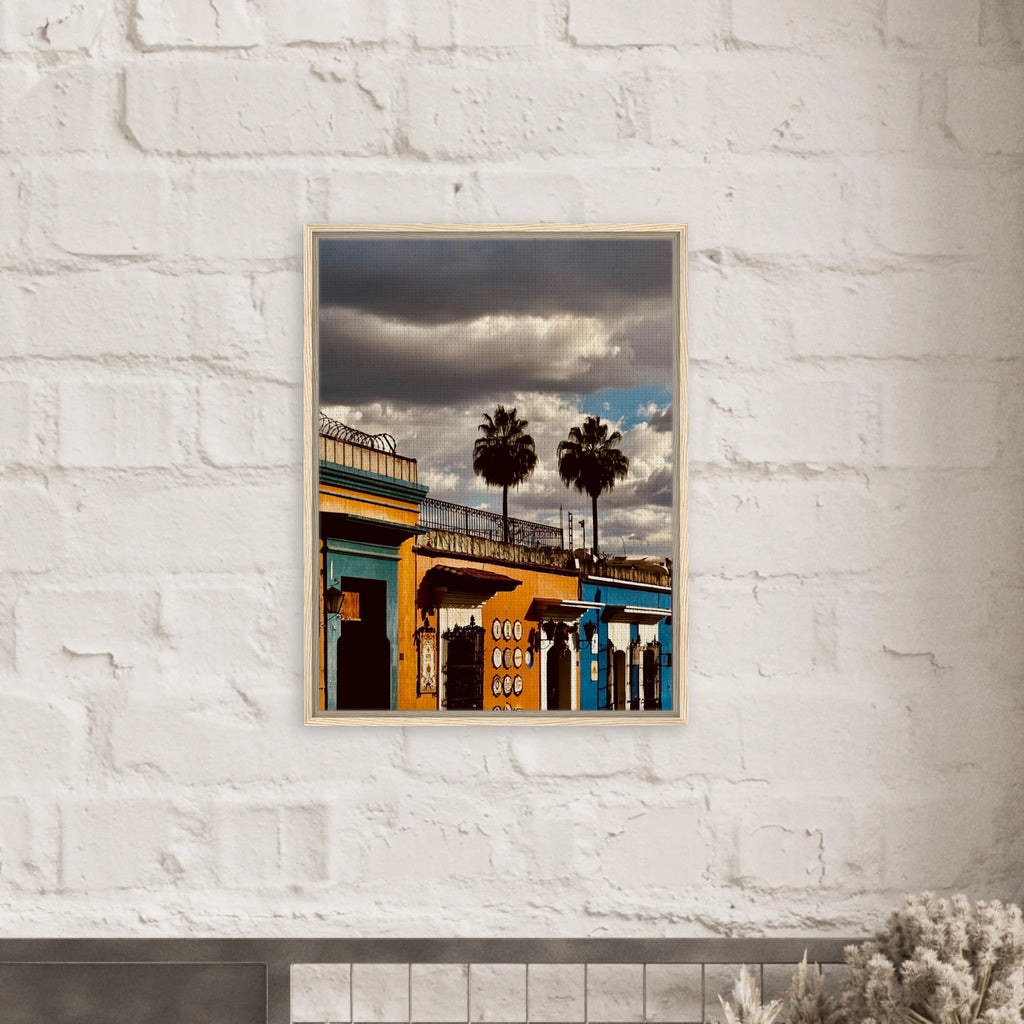 Framed canvas print of Oaxaca two palm trees from CaliCuration’s Mexico travel collection, featuring vibrant tropical scenery.