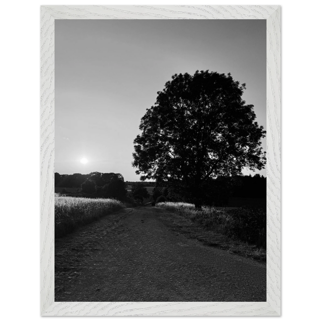 Black and white mounted wooden framed poster of summer in the English countryside Cotswolds, part of the My Store travel collection.