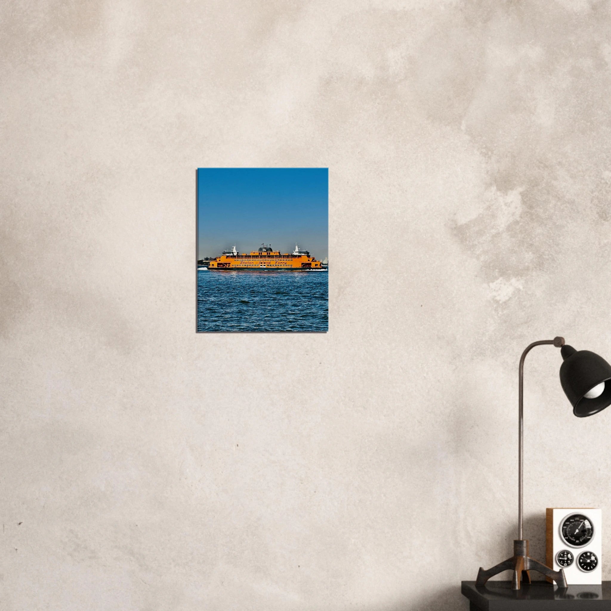 CaliCuration NYC Skyline canvas print featuring the Staten Island Ferry in a travel-themed art piece.
