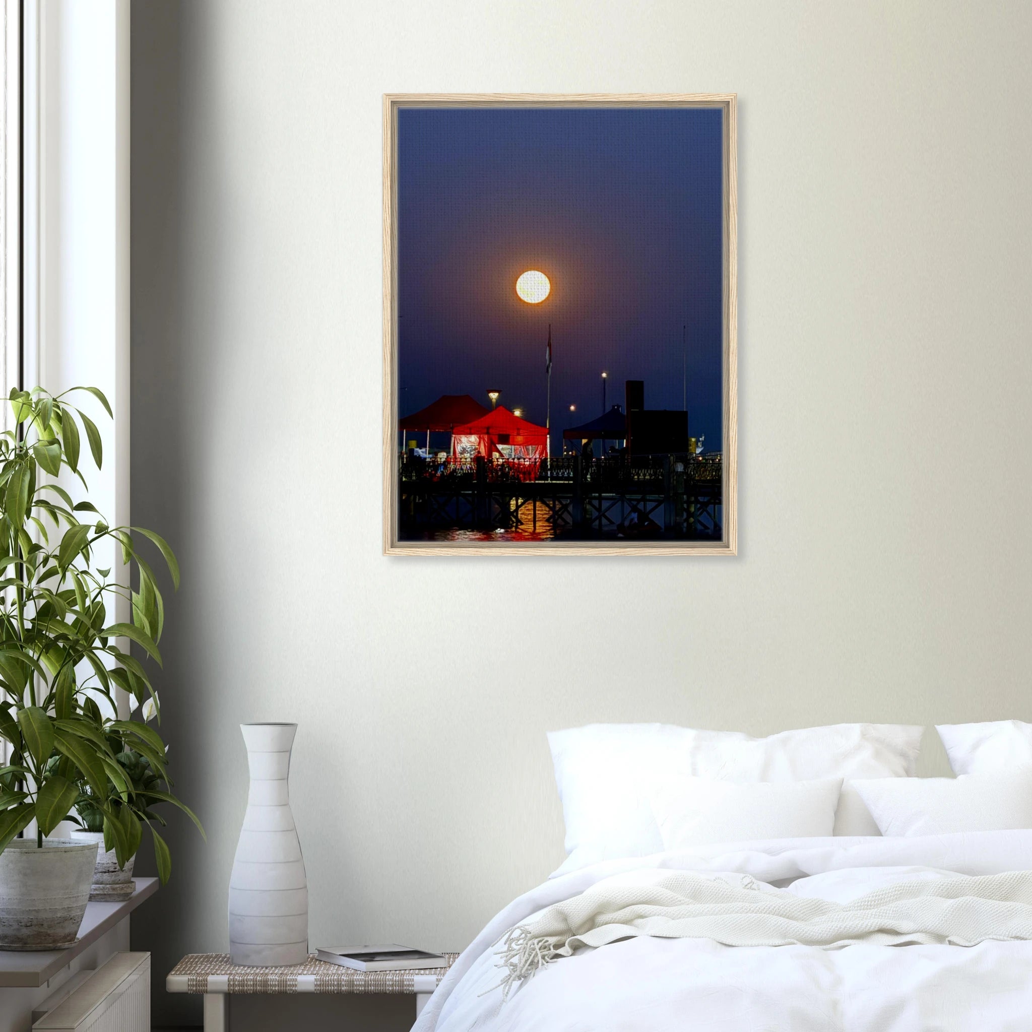 Mystical Fall Full Moon wooden framed canvas print from CaliCuration's Travel Collection Spring 2026, featuring a vibrant autumn moon scene.