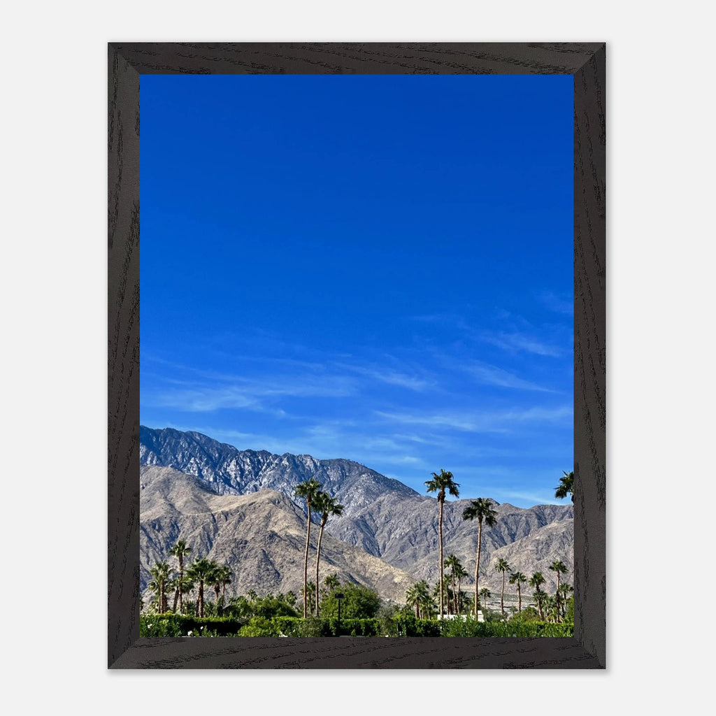 Premium wooden framed print of a sunny fall day in Palm Springs California, featuring vibrant autumn colors and scenic landscape art.