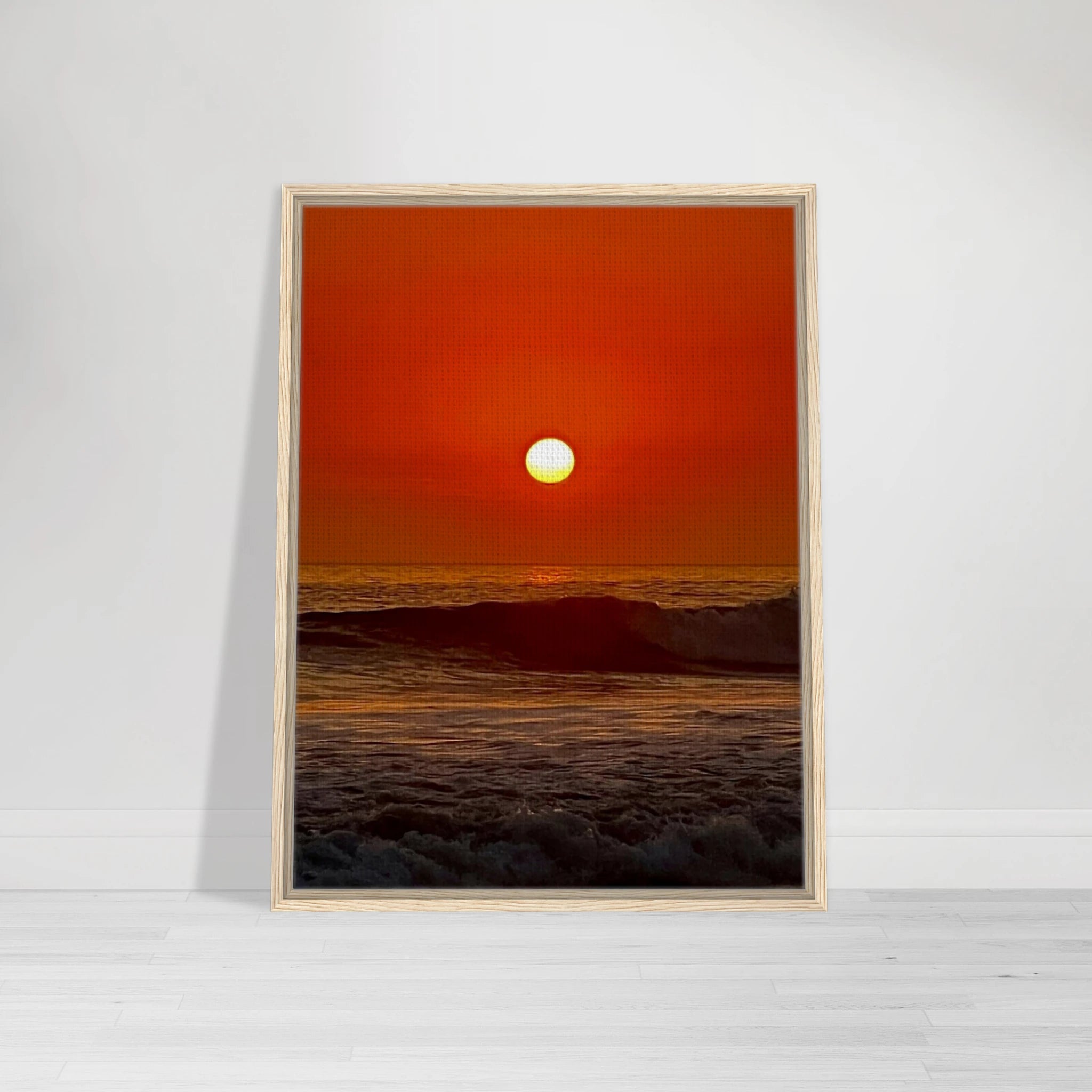 Framed canvas print of California Red Sunset Series 3/3 by CaliCuration with vibrant red hues in a captivating sunset scene.