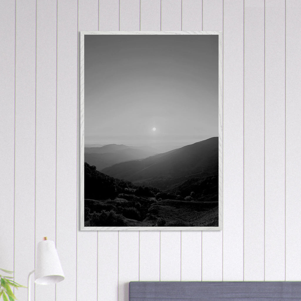 Black and white framed poster of California Central Coast sunset from the Studio Edition travel collection, mounted and ready for display.