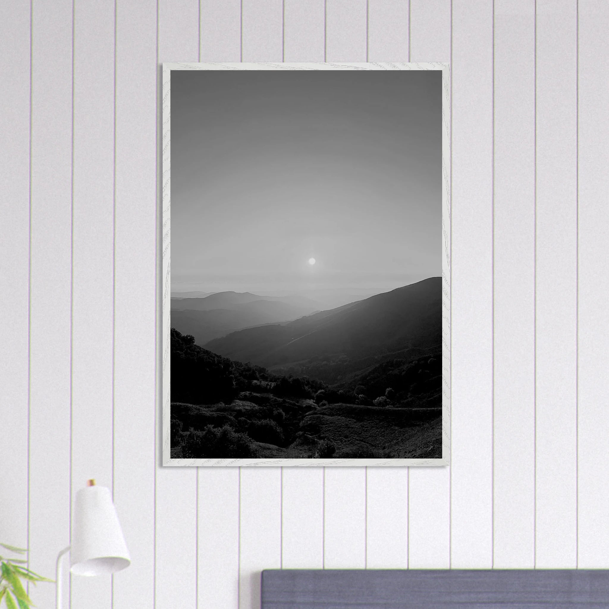 Black and white framed poster of California Central Coast sunset from the Studio Edition travel collection, mounted and ready for display.