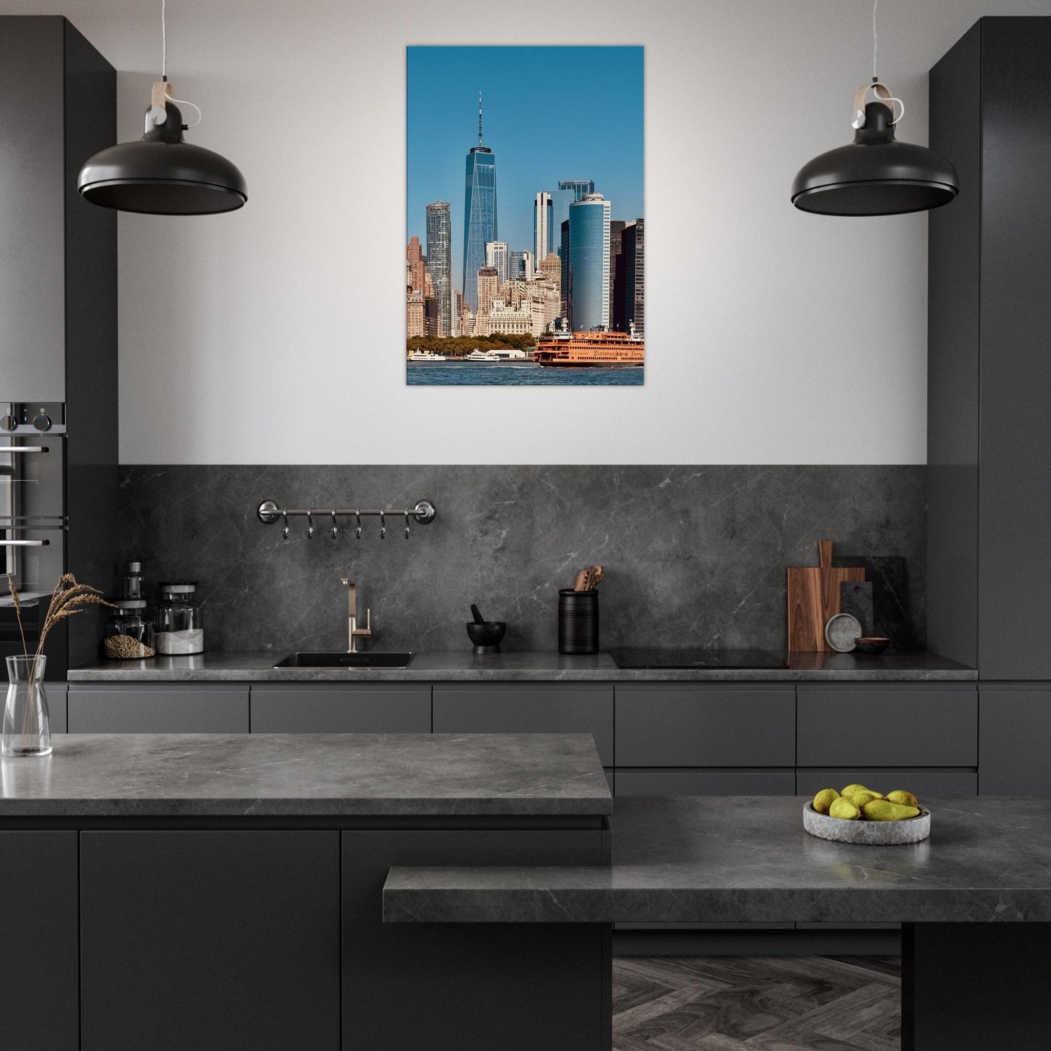 NYC Skyline canvas print featuring the World Trade Center and Staten Island Ferry, part of the Studio Edition Travel Collection.