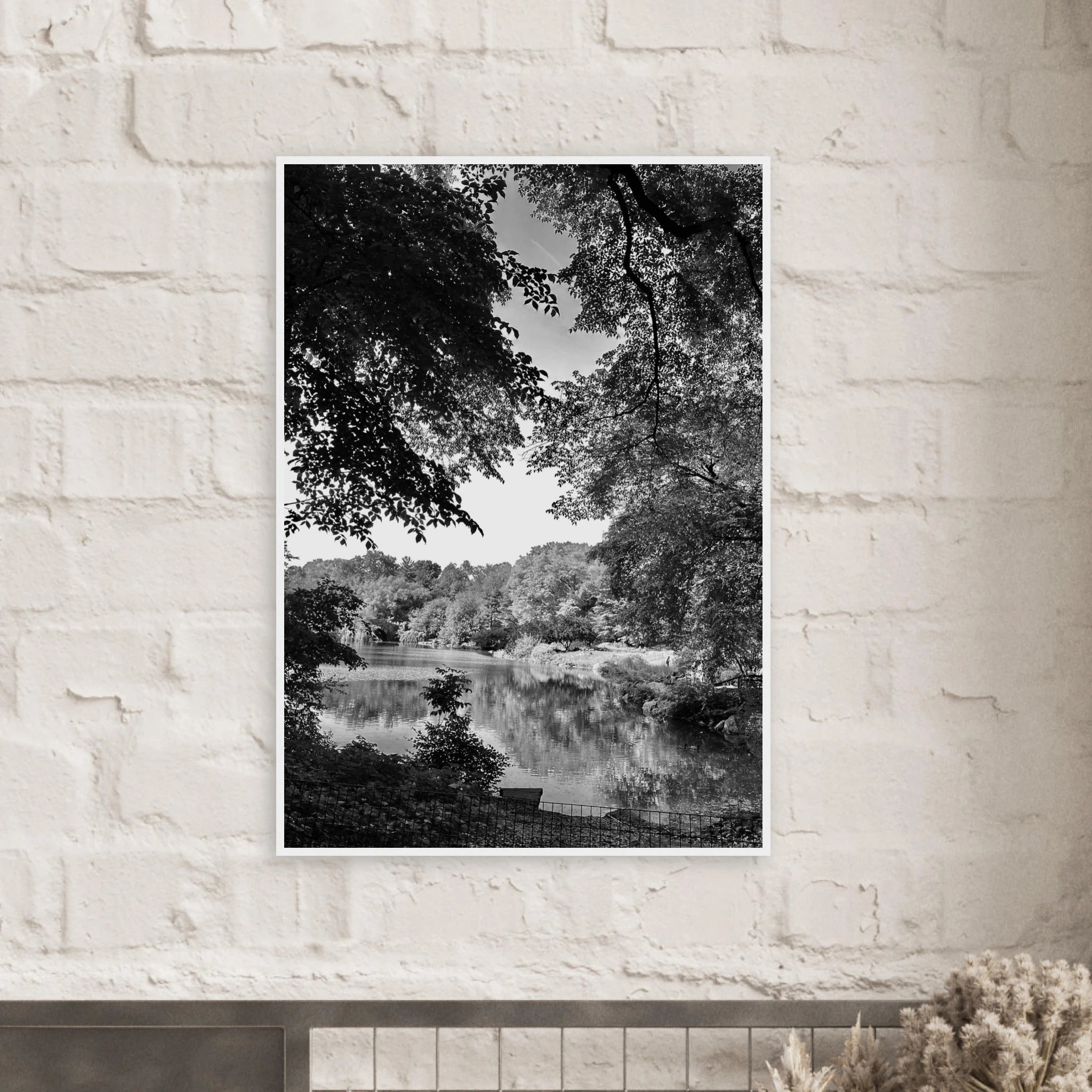 Black and white framed poster of a summer lake scene from Upstate NY, part of the My Store travel collection.