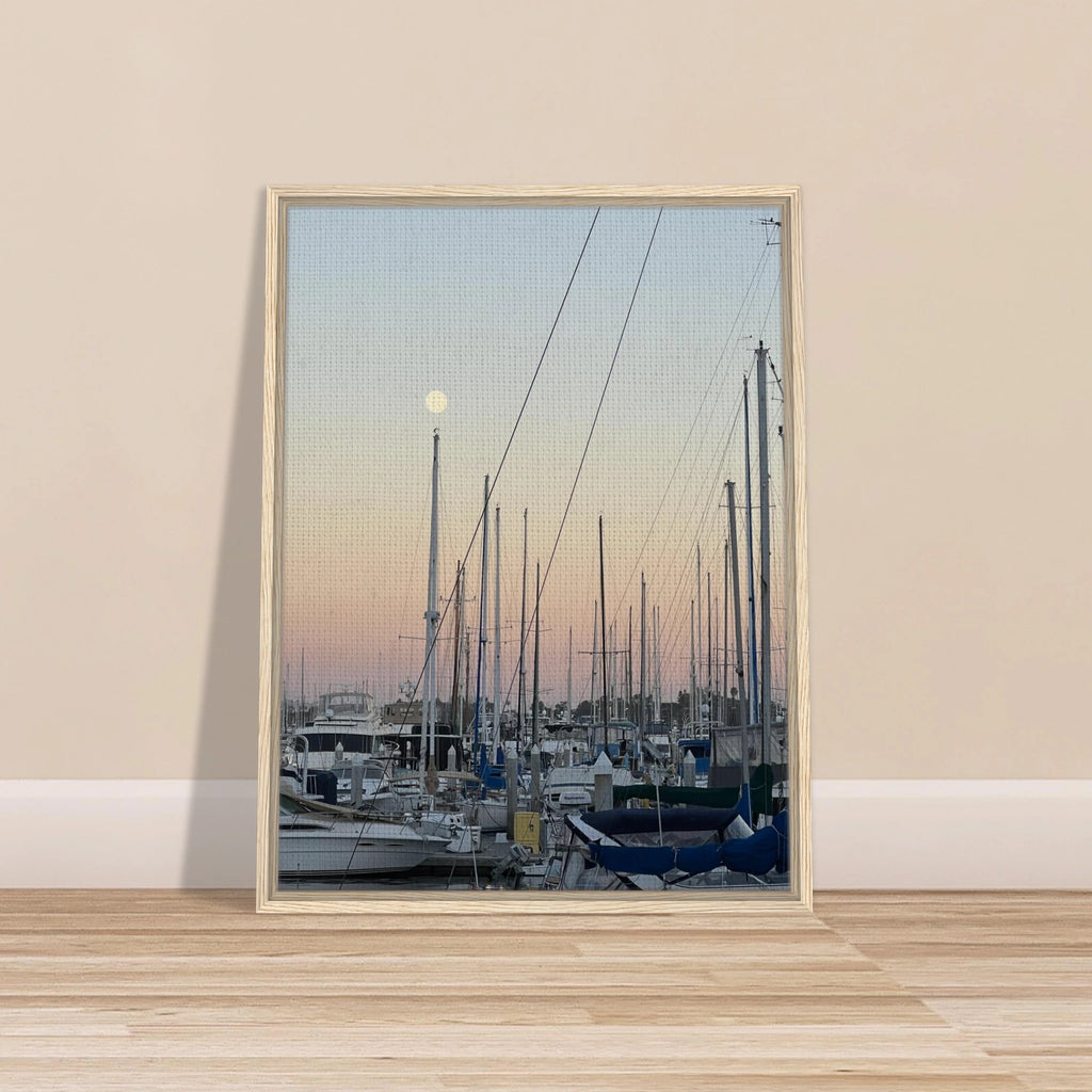 Framed canvas print of Summer Evening Marina Del Rey California with nautical themes and chic tones, by California Canvas Studio Edition.