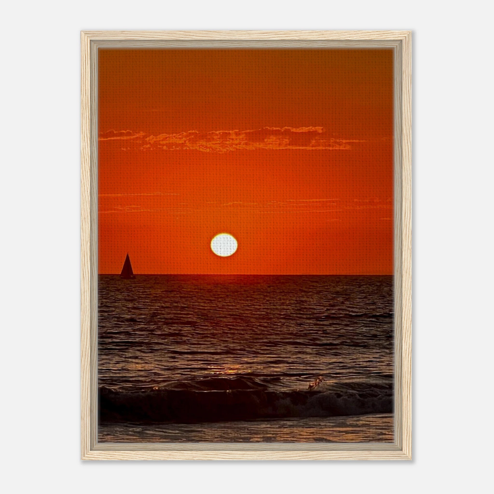 California Red Sunset Series 1/3 framed canvas print by CaliCuration showcasing vibrant red sunset hues in a captivating studio edition artwork.