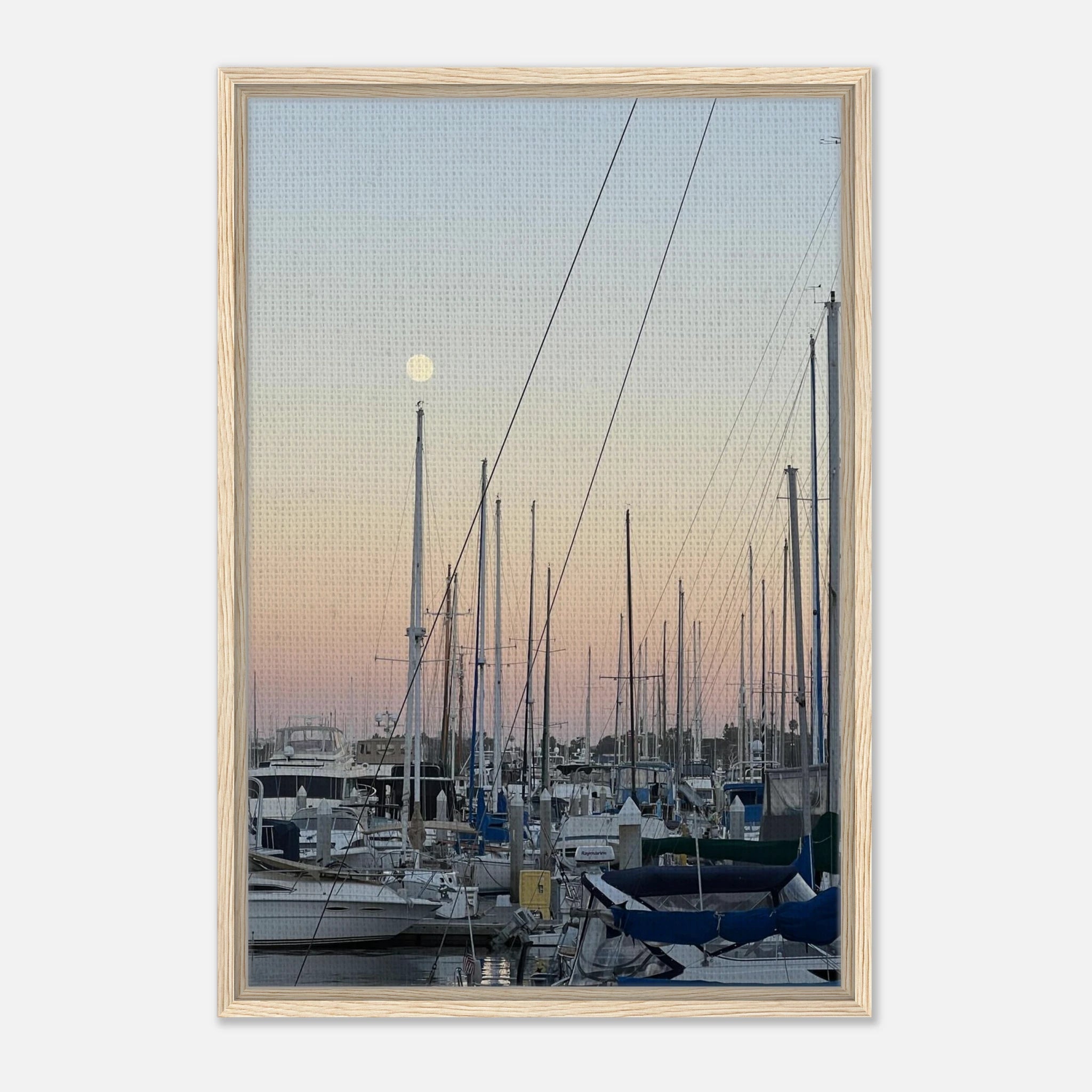 Framed canvas art print of Summer Evening Marina Del Rey with nautical themes and chic tones, California Canvas Studio Edition.