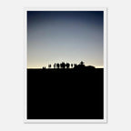 Black and white framed poster of Hollywood Hills and city lights, California landscape art from the Summer Hike series.