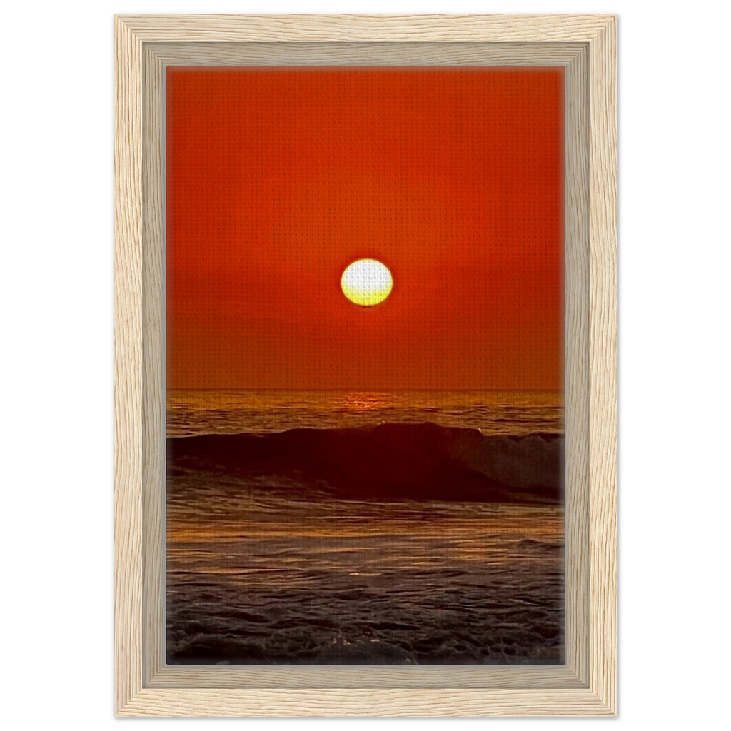 California Red Sunset framed canvas print by CaliCuration featuring vibrant red sunset hues in a studio edition.