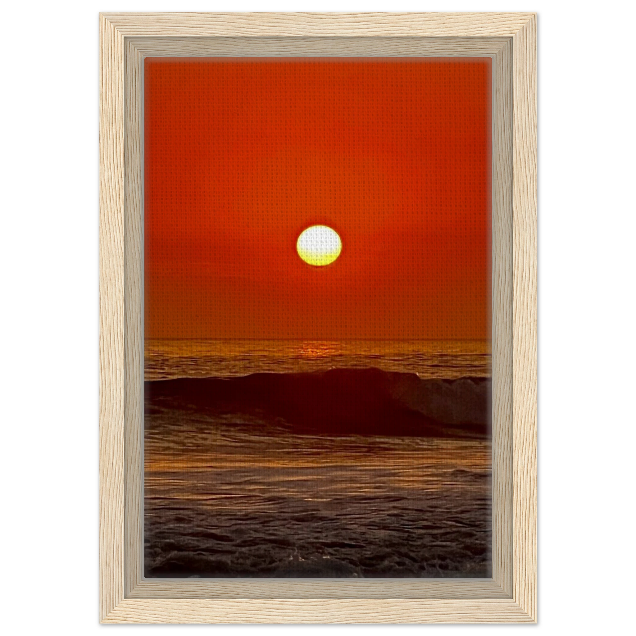 California Red Sunset framed canvas print by CaliCuration showcasing vibrant red hues in a captivating sunset scene.