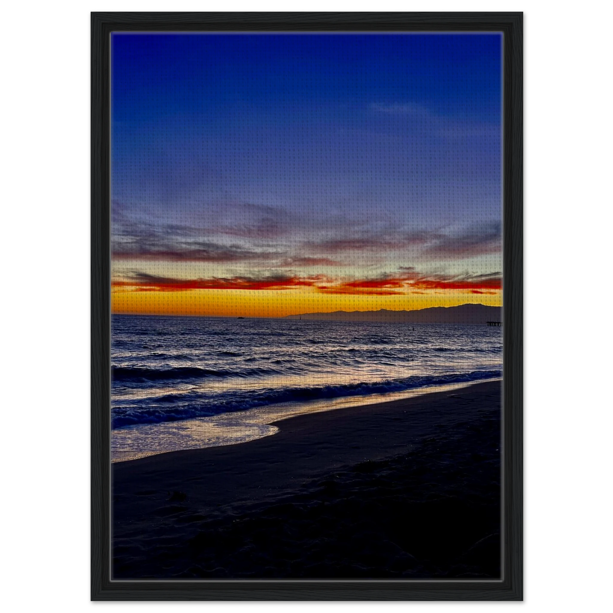 California SUNSET WALL Art print by CaliCuration featuring Venice Beach scene on a wooden framed canvas, studio edition Spring’26.