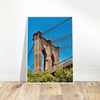Framed NYC Brooklyn Bridge poster featuring a Dumbo view, part of the Studio Edition Travel Collection, on high-quality print material