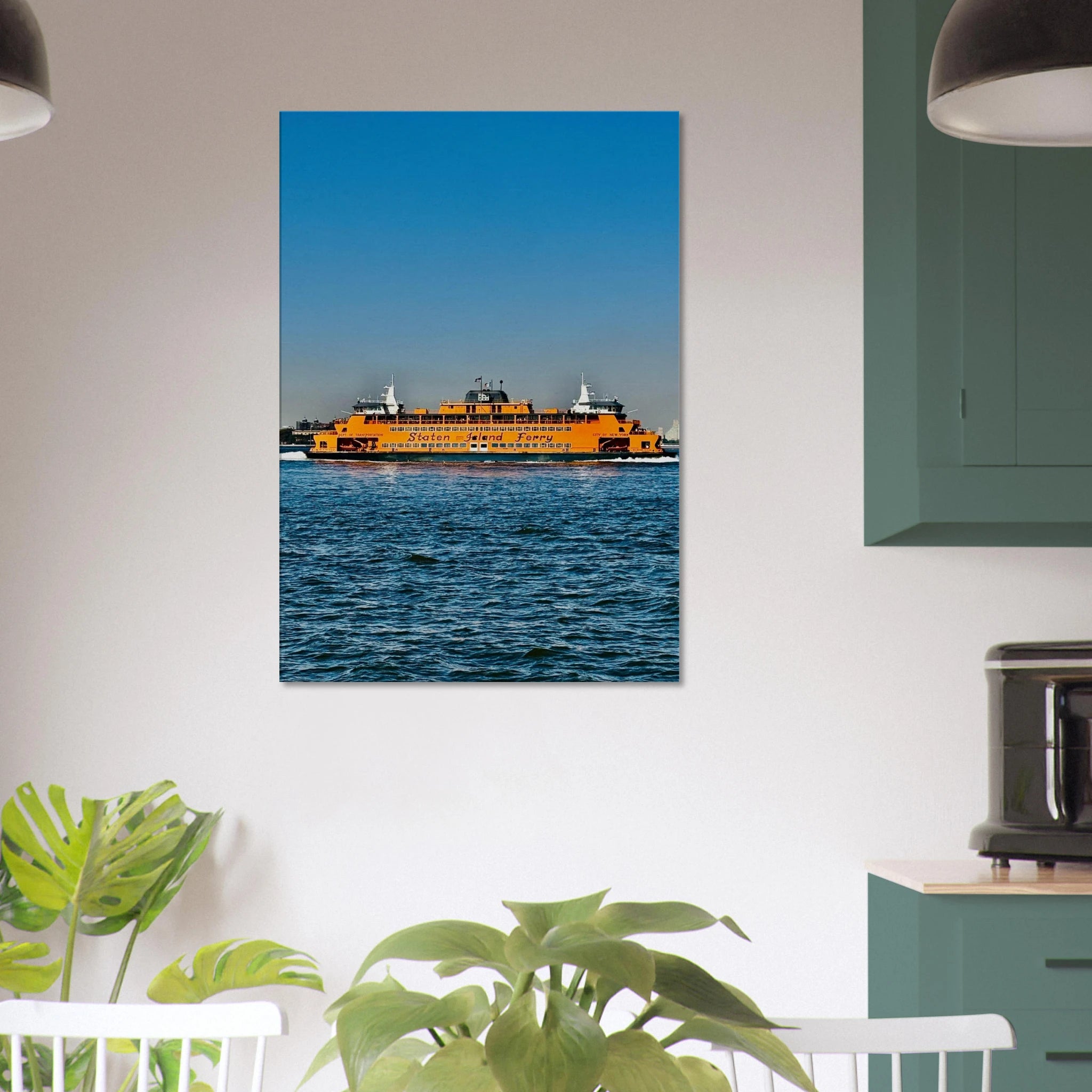 CaliCuration NYC Skyline canvas print featuring the iconic Staten Island Ferry in a travel collection studio edition.