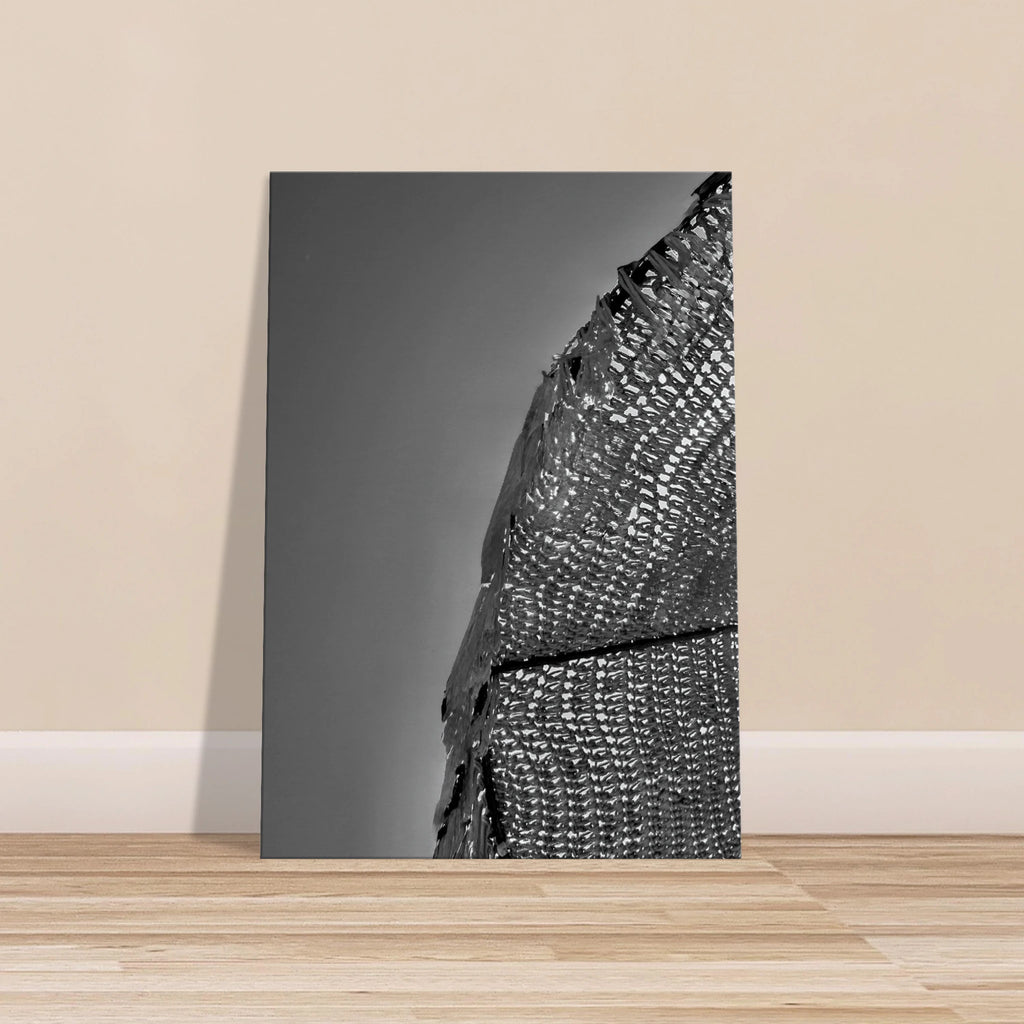 Black and white abstract canvas wall art featuring architectural lines, part of the Minimalist Light Study Travel Collection.