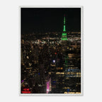 Wood mounted framed poster of NYC downtown night view with Empire State Building, part of the Studio Edition Travel Collection.