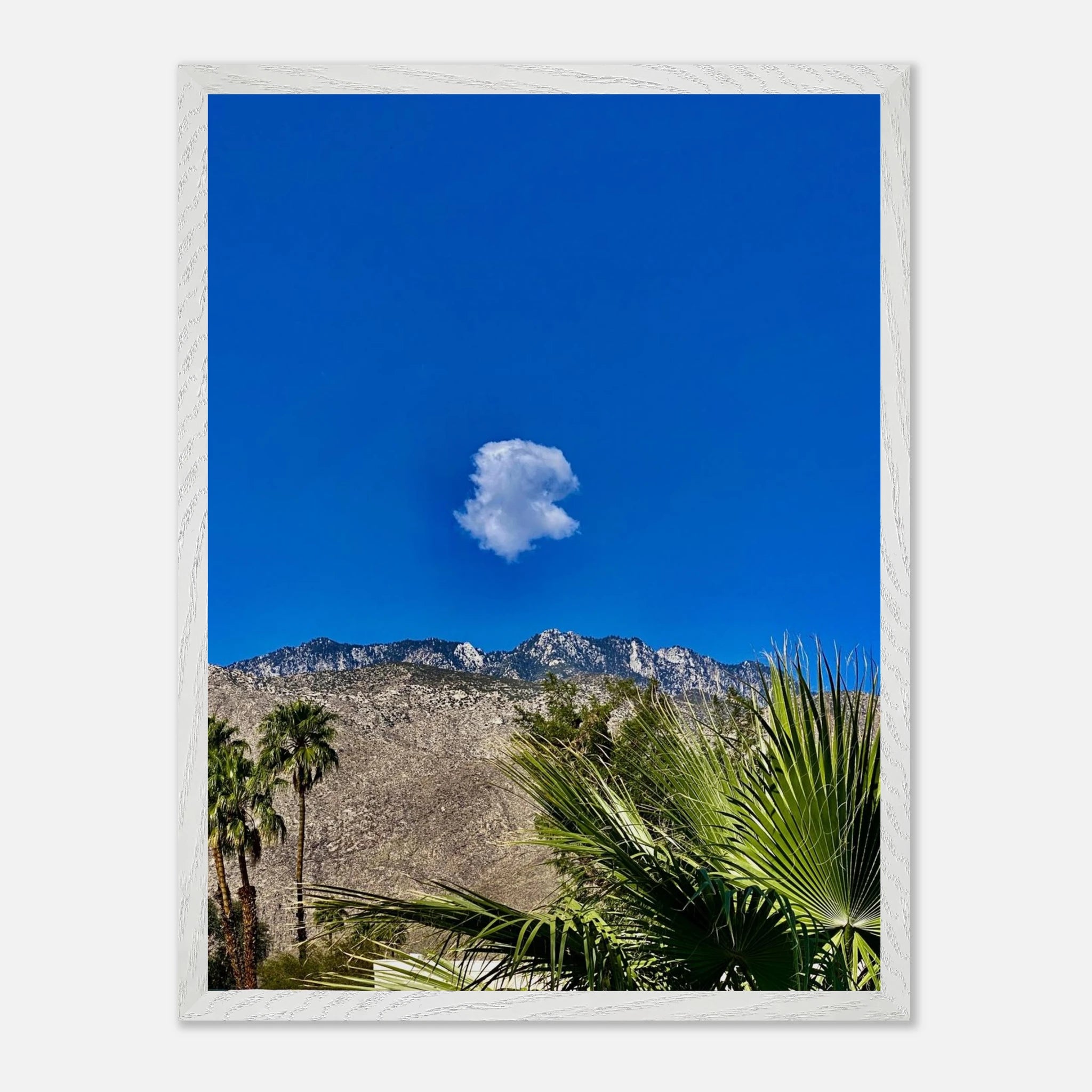 Palm Springs Cloud Mounted Wooden Framed Poster featuring vibrant California landscape art for home decor.