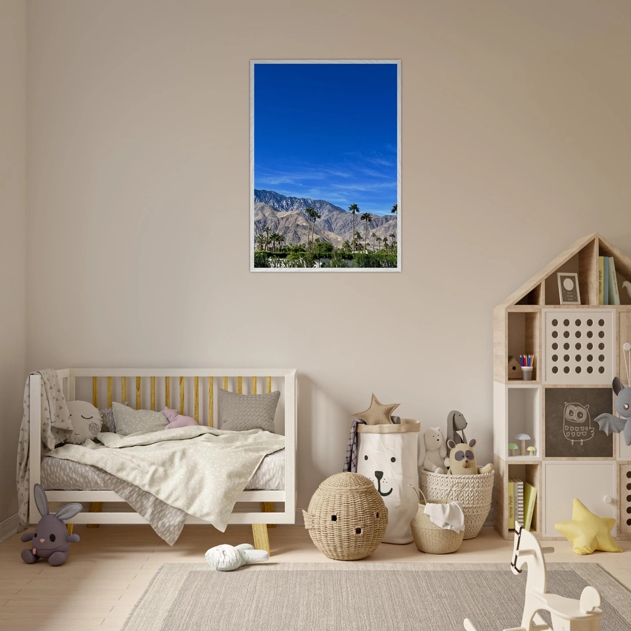 Premium wooden framed poster of a sunny fall day in Palm Springs, California, artwork print by My Store, Studio Edition holiday collection.