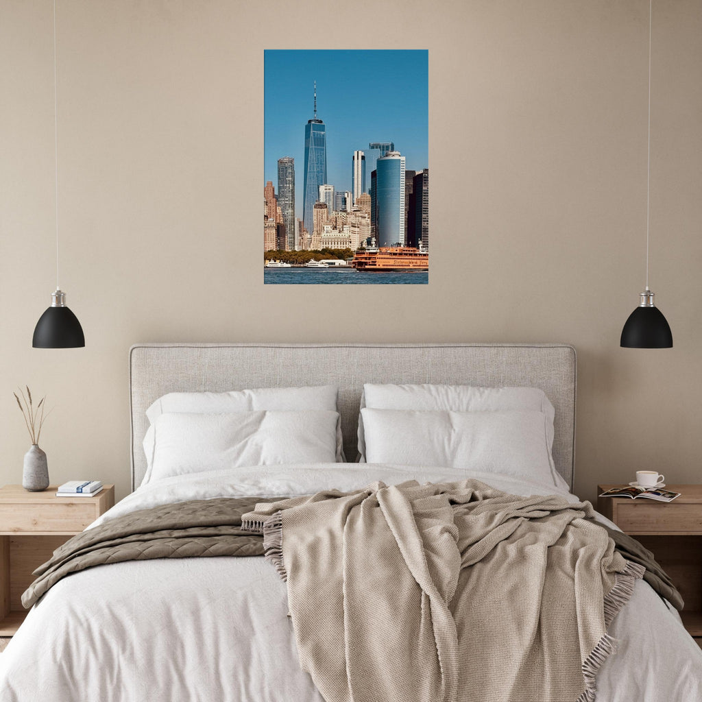 NYC skyline canvas print featuring the World Trade Center and Staten Island Ferry, part of the Studio Edition travel collection.