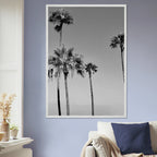 Black and white California poster art in a premium wooden frame featuring SoCal beach icons, part of the Studio Edition series.