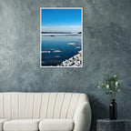 Premium wooden framed Hudson Valley winter poster print featuring snowy landscape, part of the Studio Edition holiday travel collection.