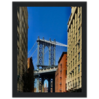 Framed NYC DUMBO skyline print featuring Brooklyn Wall Art by CaliCuration, showcasing a vibrant cityscape in a stylish frame.
