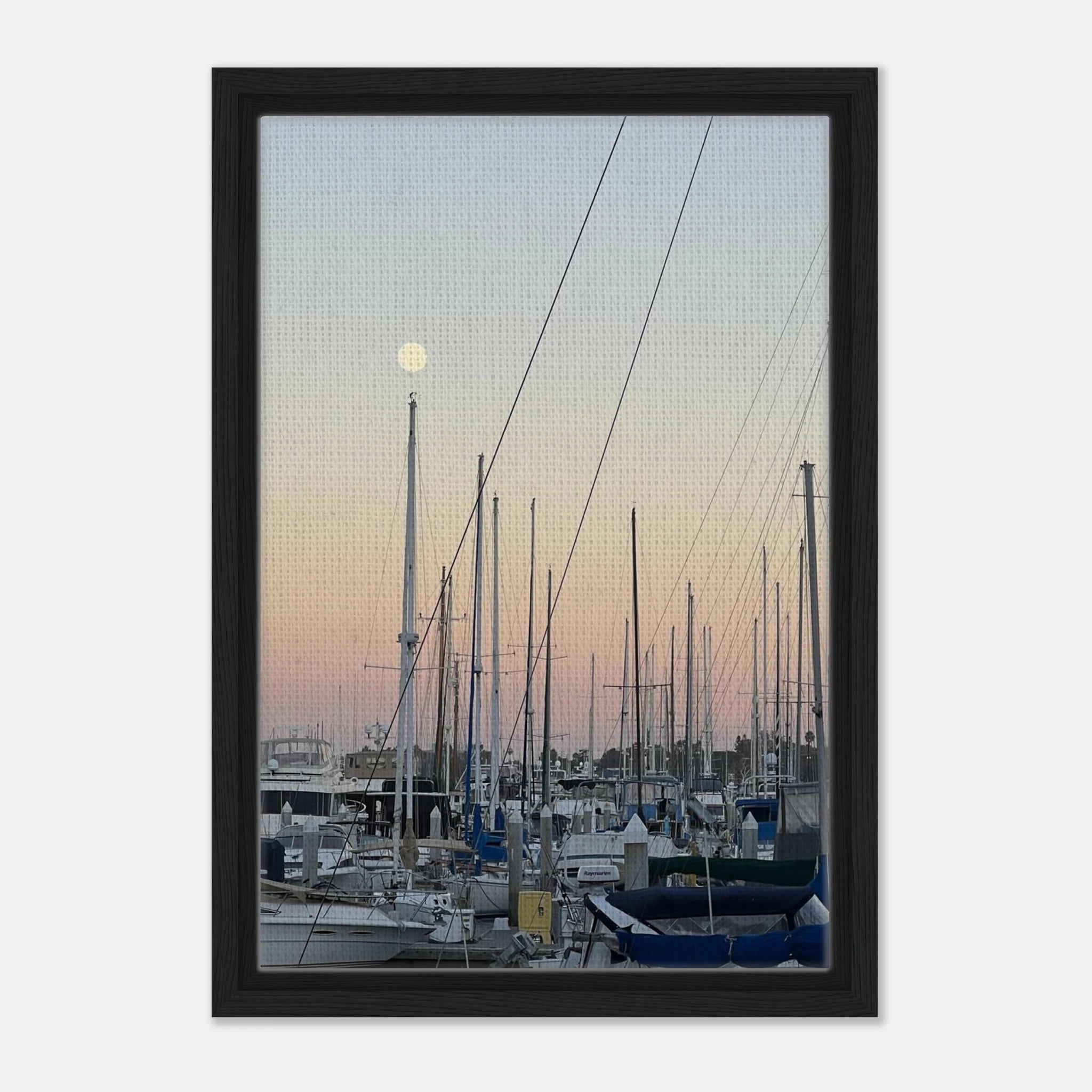 Framed canvas art print of Summer Evening Marina Del Rey, CA with nautical and chic tones, California Canvas Studio Edition.