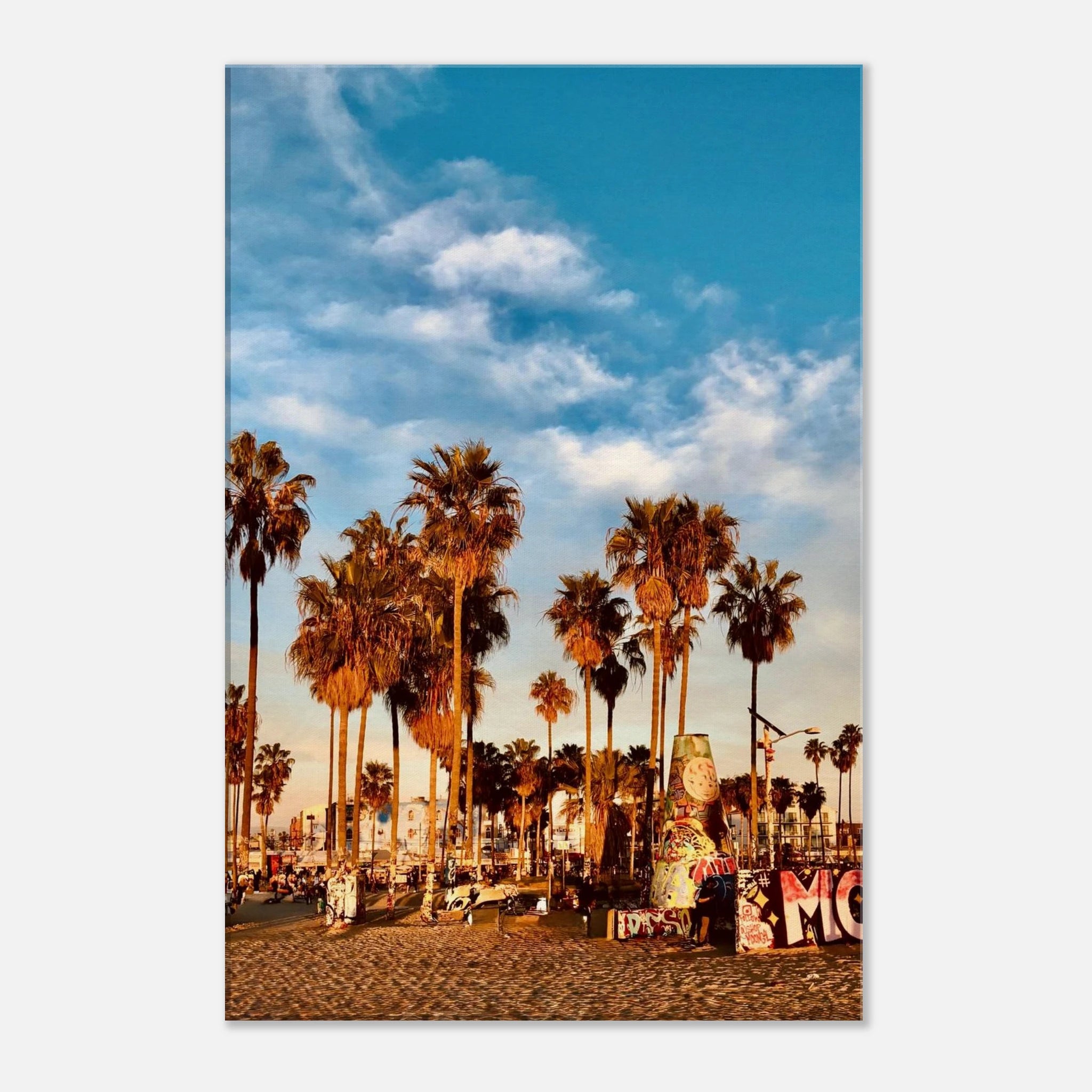 SoCal Beach canvas print featuring edgy palm trees and graffiti design, California-themed studio edition wall art.