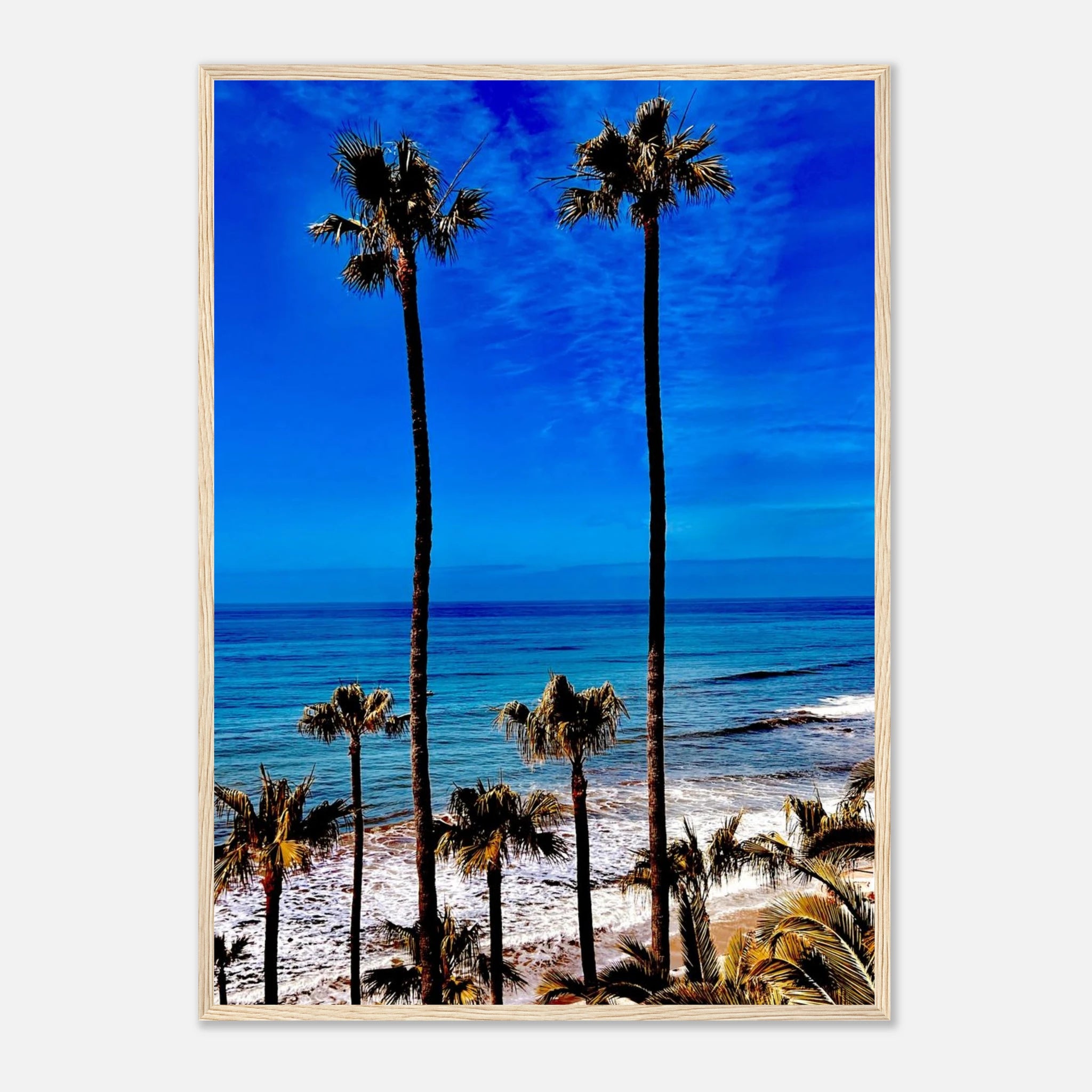 Malibu Palm Tree Family framed art print by CaliCuration featuring California landscape with palm trees and vibrant spring colors.
