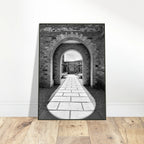 Black and white Cotswolds Estate aluminum framed poster featuring summer light and shadows, part of the Studio Edition travel art collection.