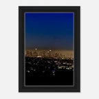 Premium wooden framed canvas print of Los Angeles Downtown Nightglow, featuring vibrant city lights for elegant home wall decor.