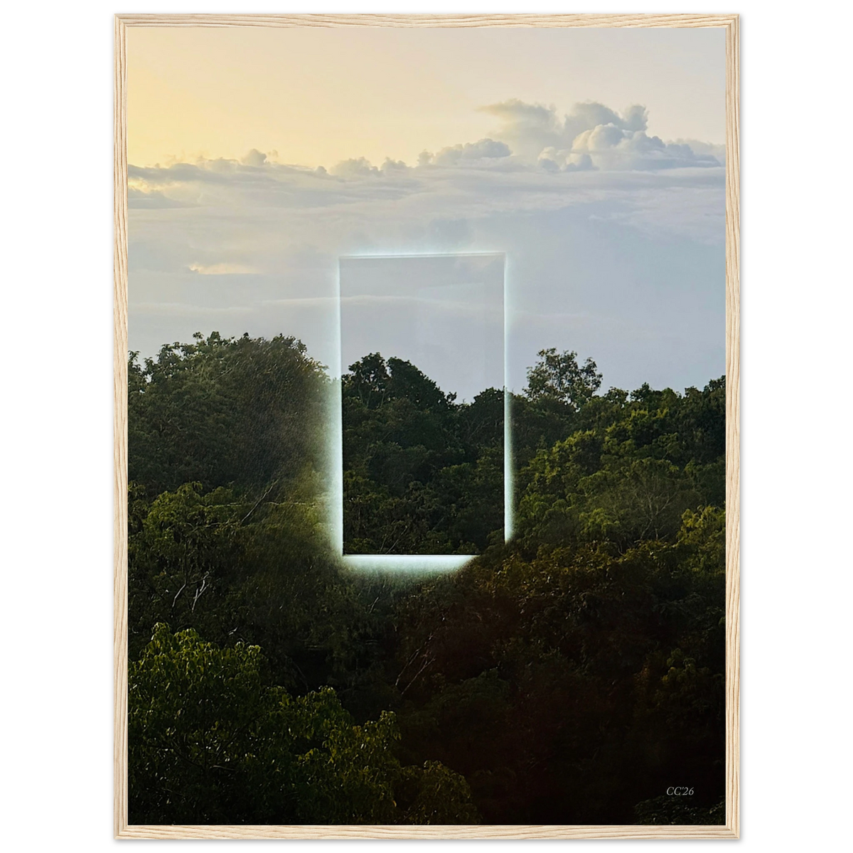 Color print of "A Window into Jungle Stillness" by CaliCuration, showcasing vibrant jungle scene in an exclusive edition of 5.