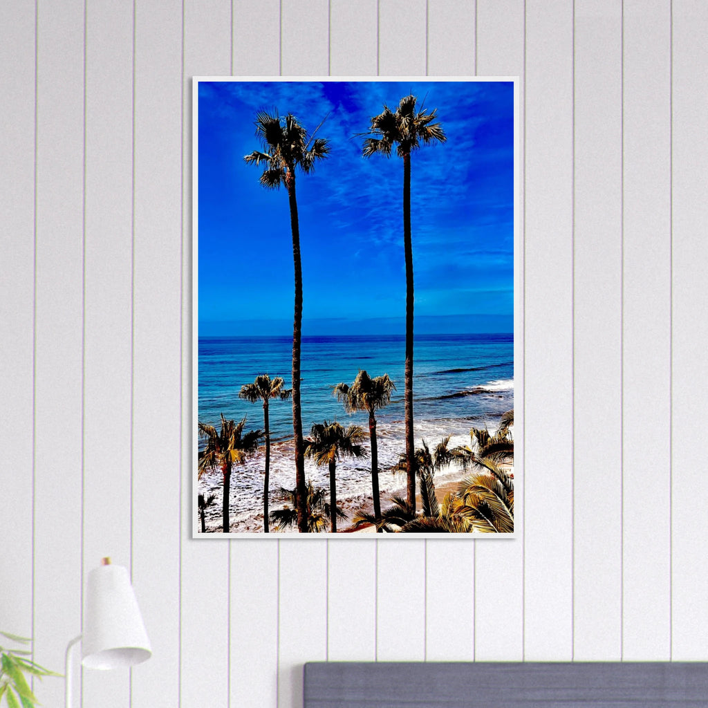 CaliCuration Malibu Palm Tree Family framed art print showcasing a California scene with palm trees and vibrant spring colors.