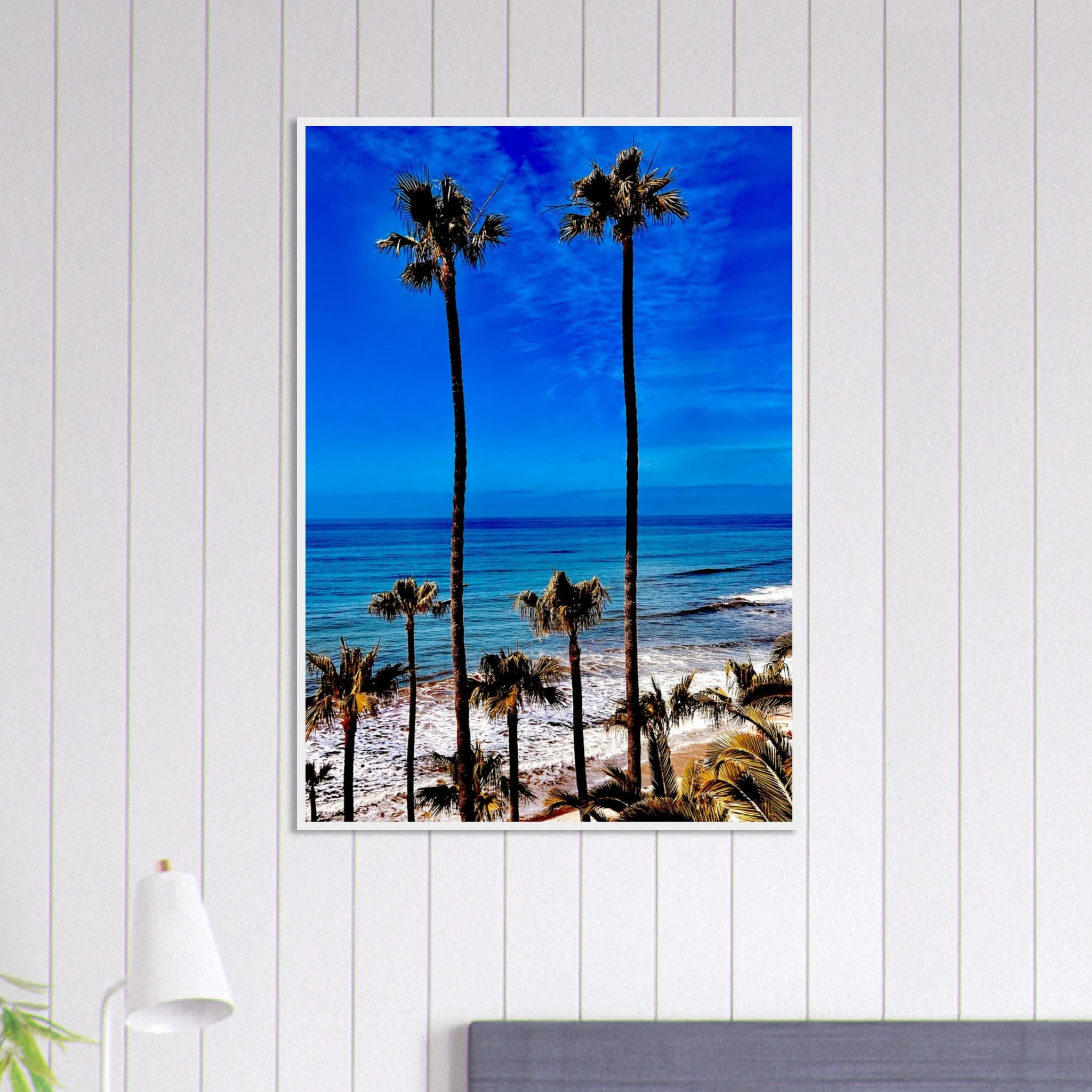 CaliCuration Malibu Palm Tree Family framed art print showcasing a California scene with palm trees and vibrant spring colors.