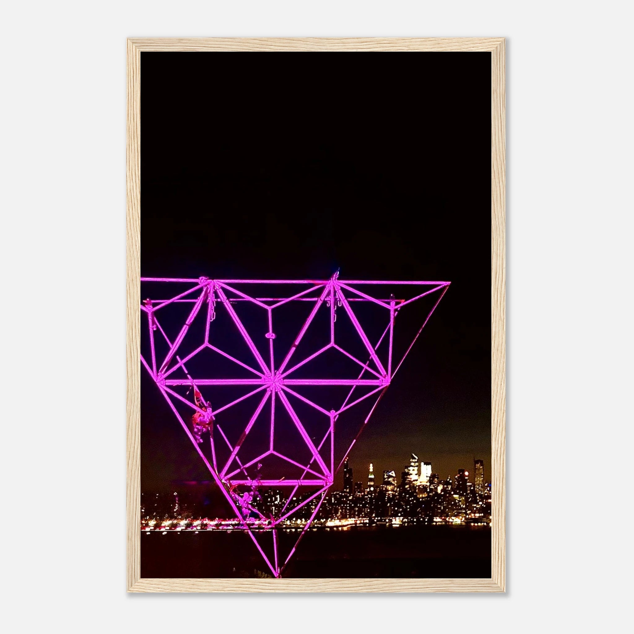 Framed print of New York City holiday art installation featuring a Manhattan night view with the Empire State Building, from the Travel Collection.