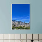 Premium wooden framed poster of a sunny fall day in Palm Springs, California, featuring vibrant autumn scenery and artistic print details.