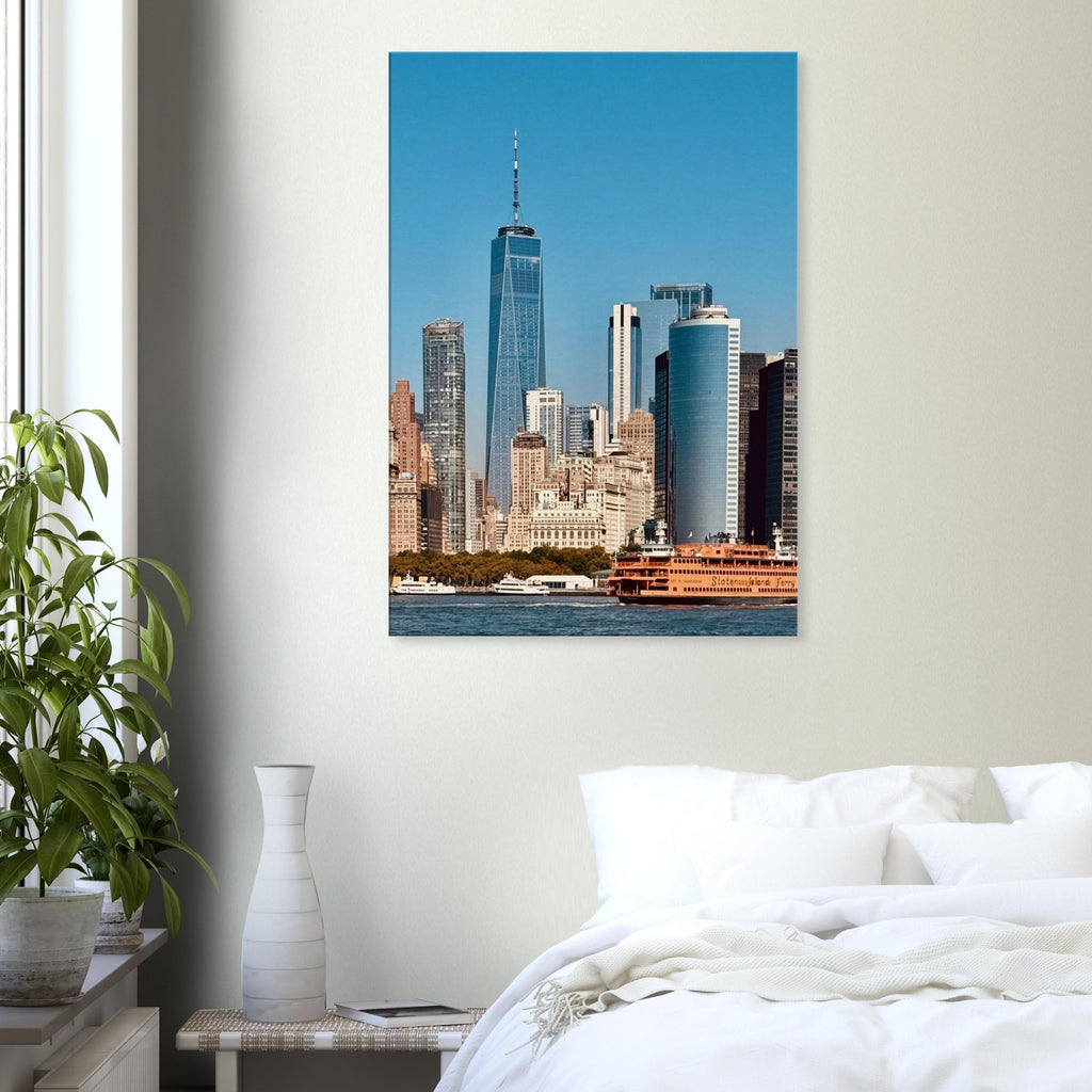 NYC skyline canvas print featuring the World Trade Center and Staten Island Ferry, part of the Studio Edition travel collection.