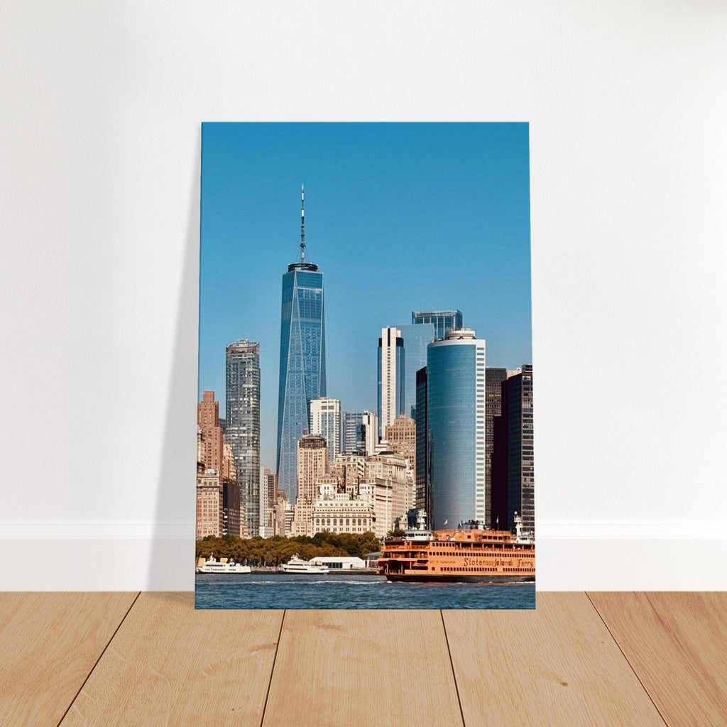 NYC skyline canvas print featuring the World Trade Center and Staten Island Ferry, part of the Studio Edition travel collection.