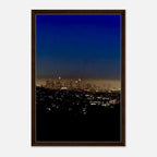 Premium wooden framed canvas print of Los Angeles Downtown Nightglow, elegant home wall art featuring California cityscape.
