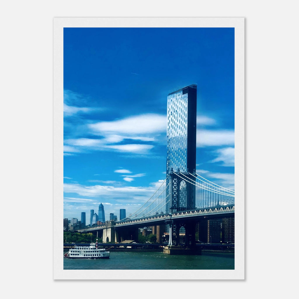 Framed NYC Manhattan Bridge and East River urban photography print by My Store, showcasing iconic New York City scenery.