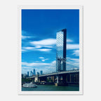 Framed NYC Manhattan Bridge and East River urban photography print by My Store, showcasing iconic New York City scenery.