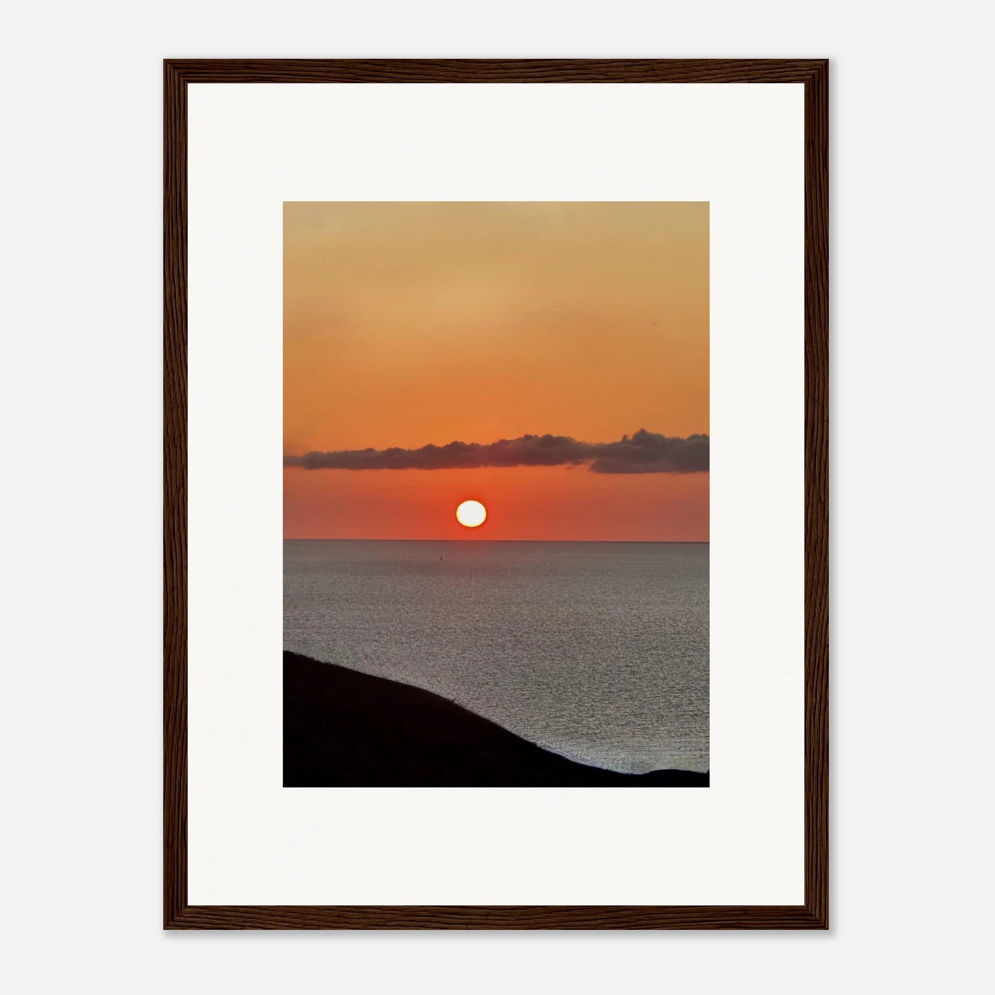 Vivid Mediterranean Sunset framed poster print, vibrant travel wall art with warm sunset colors, perfect for home decor.