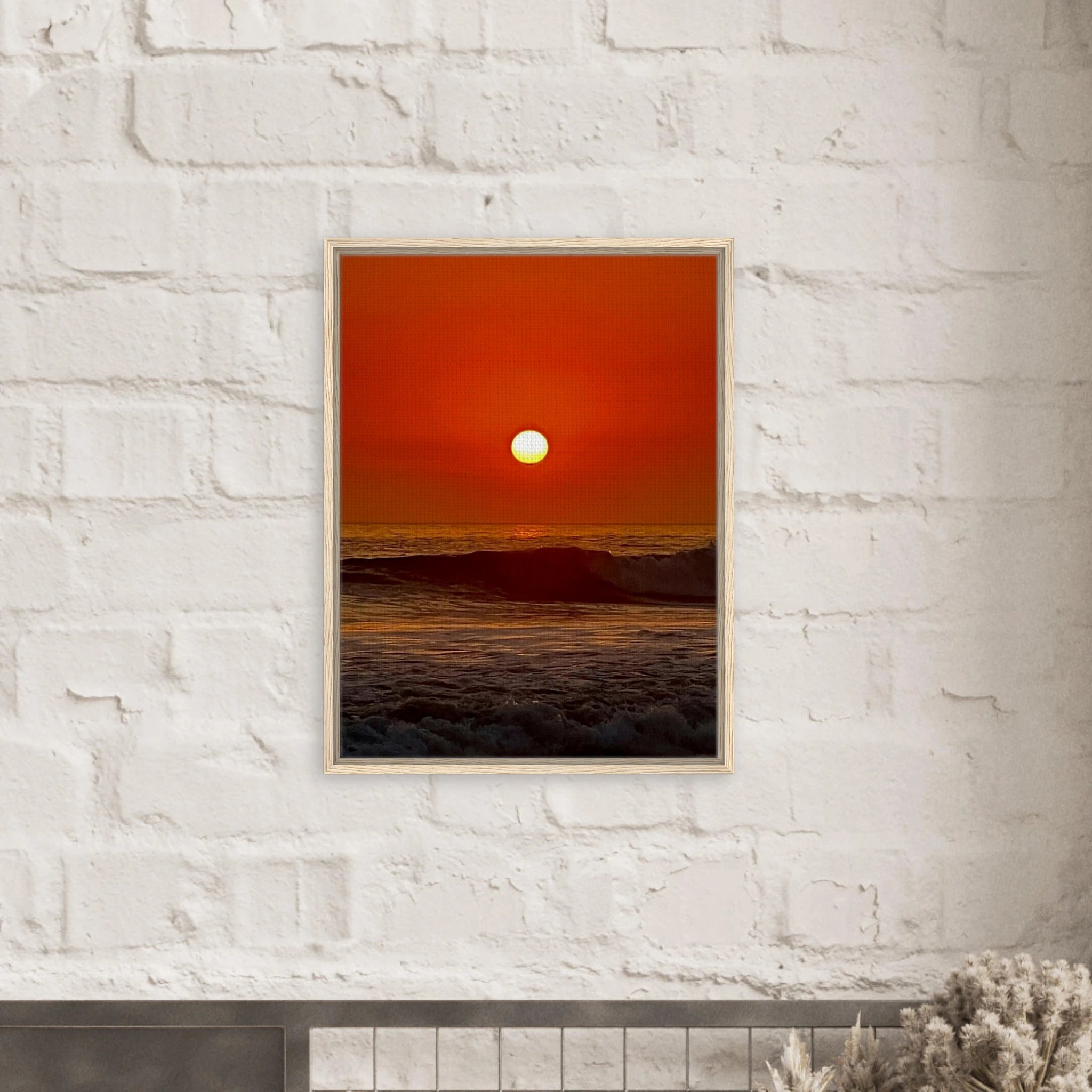 California Red Sunset Series 3/4 framed canvas print by CaliCuration featuring vibrant red sunset hues and artistic studio edition design.