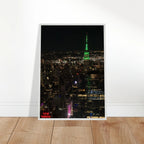 Wood-mounted framed poster of NYC downtown night view with Empire State Building, from the My Store travel collection.