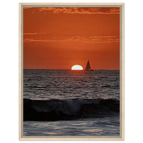 Wooden framed canvas print of California Red Sunset Series 4/4 by CaliCuration, featuring vibrant red hues in a captivating sunset scene.