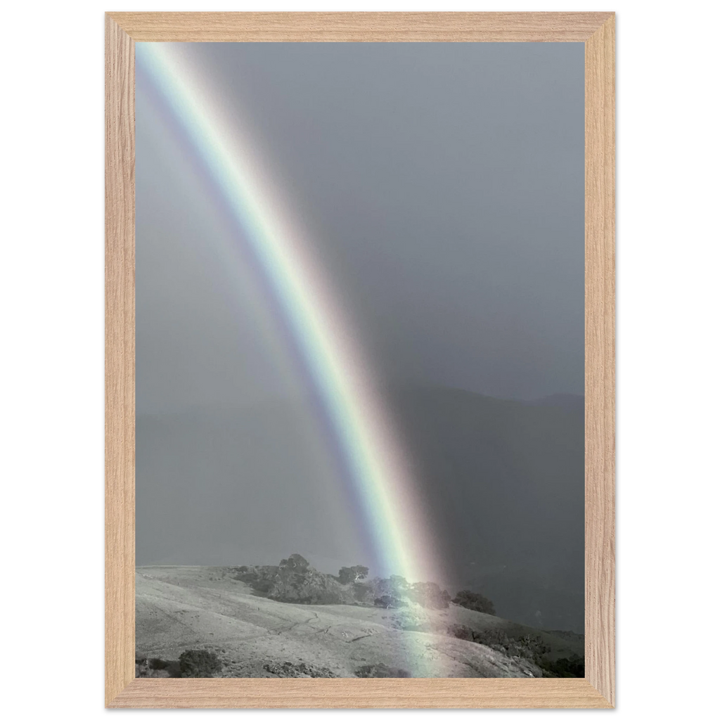 Black and white mounted framed poster of a rainbow after summer storm, part of the California Central Coast travel collection.