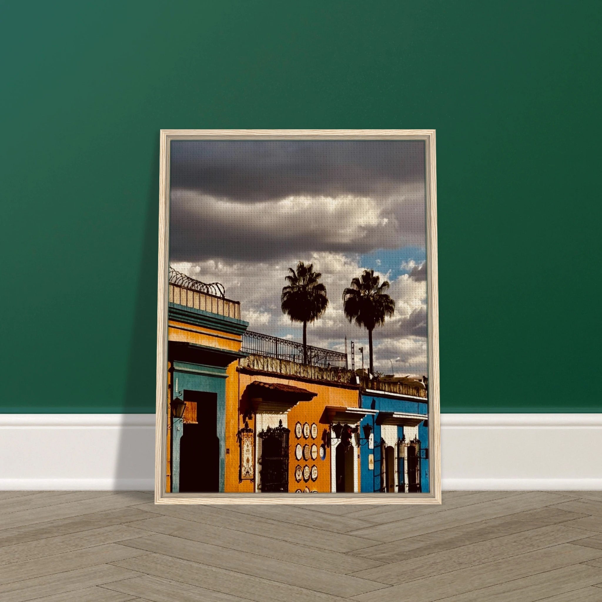 Framed canvas print of two palm trees in Oaxaca, Mexico, from CaliCuration's Mexico travel collection, Studio Edition Spring 26.