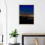 Premium wooden framed canvas print of Los Angeles Downtown Nightglow, elegant California wall art, Studio Edition holiday decor